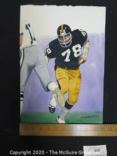 Watercolor of The Steelers, Dwight White, Football Player by G.T.Johnson II, 2002. Measures approximately 11" by 15".