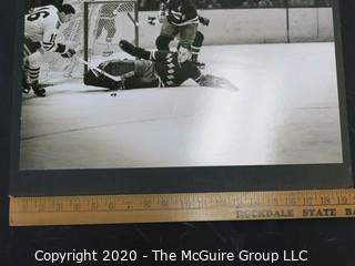 Black & White Large Format Photograph of Hockey Game. Measures approximately 16" X 20" on Photo Board.