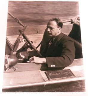 Black & White 8" x 10" Film Negative of Man in Wooden Chris Craft Boat: by Rickerby; circa 1950's.