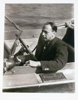 Black & White 8" x 10" Film Negative of Man in Wooden Chris Craft Boat: by Rickerby; circa 1950's.