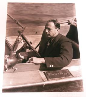 Black & White 8" x 10" Film Negative of Man in Wooden Chris Craft Boat: by Rickerby; circa 1950's.