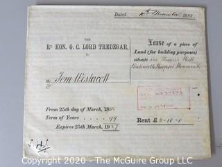 Collectible: Paper: Historical: Legal: 1888 Lease in Newport, Wales, England w/ tax stamp and wax seal and signature of Tom Westicott