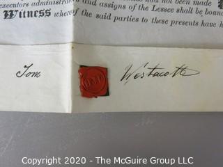 Collectible: Paper: Historical: Legal: 1888 Lease in Newport, Wales, England w/ tax stamp and wax seal and signature of Tom Westicott