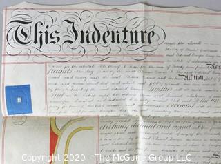 Collectible: Paper: Historical: Legal: 1874 property sale Redland in Bristol, England w/ mmap, tax stamp embossing and cancellation 22-10-74, wax seal of Edward Burges and Crown stamp