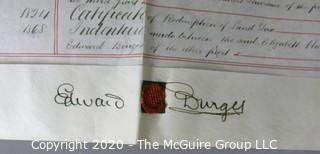 Collectible: Paper: Historical: Legal: 1874 property sale Redland in Bristol, England w/ mmap, tax stamp embossing and cancellation 22-10-74, wax seal of Edward Burges and Crown stamp