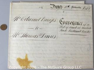 Collectible: Paper: Historical: Legal: 1874 property sale Redland in Bristol, England w/ mmap, tax stamp embossing and cancellation 22-10-74, wax seal of Edward Burges and Crown stamp