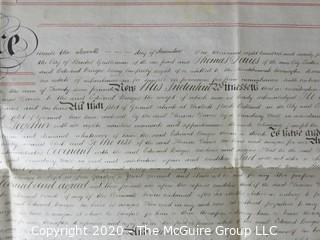 Collectible: Paper: Historical: Legal: 1874 property sale Redland in Bristol, England w/ mmap, tax stamp embossing and cancellation 22-10-74, wax seal of Edward Burges and Crown stamp