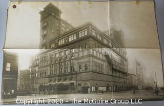 Large Black & White Print on Paper of Carnegie (Lyceum) Hall in 1910 from photo taken by Brown Brothers. Measures approximately  33" by 21 1/2". Folded with tears and foxing to edges.  