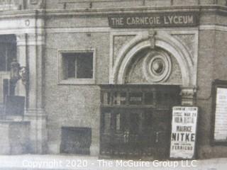 Large Black & White Print on Paper of Carnegie (Lyceum) Hall in 1910 from photo taken by Brown Brothers. Measures approximately  33" by 21 1/2". Folded with tears and foxing to edges.  