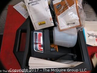 Assortment of tools including NIB Wagner paint sprayer, B & D Finishing Sander, Craftsman Torque Wrench and Weller Soldering Gun 