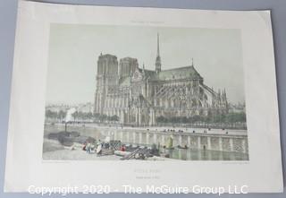 Collectible: Art: Paper: Historical: 1861: color tinted lithograph of Notre Dame