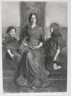 1893 Black & White Lithograph of "The Virgin Enthroned" by A. H. Thayer. Measures approximately 16 1/2" X 12 1/2". Loose with some discoloration to edges. 