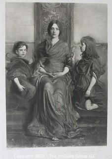 1893 Black & White Lithograph of "The Virgin Enthroned" by A. H. Thayer. Measures approximately 16 1/2" X 12 1/2". Loose with some discoloration to edges. 