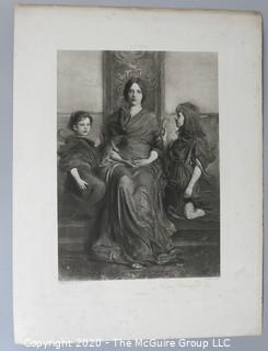 1893 Black & White Lithograph of "The Virgin Enthroned" by A. H. Thayer. Measures approximately 16 1/2" X 12 1/2". Loose with some discoloration to edges. 