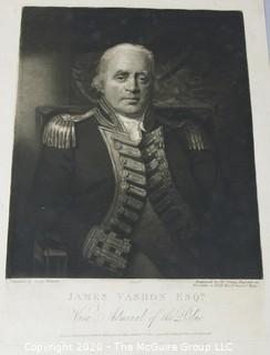 Art: Prints: Engraving: 1806 print of British Admiral James Vason Esq. 