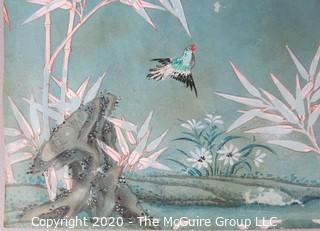 Paint on Paper of Birds & Bamboo, Unsigned. Measures approximately. 12.5"  by  12.75"