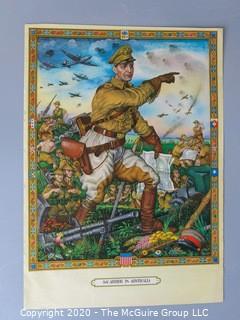 Color Double Sided Print on Paper of 1931 art posters by Arthur Szyk. Measures approximately 10" x 14".