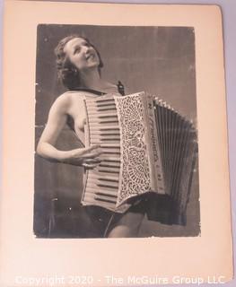 Photo: Print: Erotica: Nude Accordian Player submitted by Boris Dobro to photo contest 1941.  Measures approximately 16" x 20". 