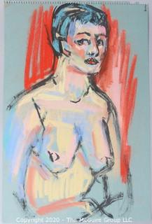 Pastel on Paper of Female Nude Sitting. Unsigned.  Measures approximately 12" X 17 1/2".  Loose page removed from spiral artist pad. 