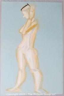 Pastel on Paper of Female Nude Standing. Unsigned.  Measures approximately 12" X 17 1/2".  Loose page removed from spiral artist pad. 