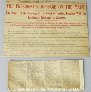 Collectible: Paper: Historical: 1898 Newspper account by Pred McKinley on the USS Maine explosion 