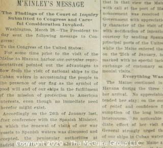 Collectible: Paper: Historical: 1898 Newspper account by Pred McKinley on the USS Maine explosion 