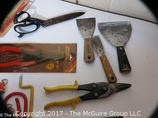 Tools including screwdrivers, wire strippers, tin snips, putty knives, alan wrenches, riveting tool, ...