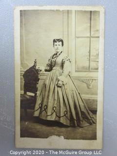 Cartes-de-Visite CDV Antique Cabinet Photo Card - Woman Standing By Chair, N.C. Lalonde, Photographer, Montreal.