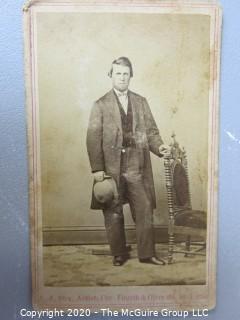 Cartes-de-Visite CDV Antique Cabinet Photo Card - Gentleman with Chair -
Photographer J. Fox Artist, Cor. Fourth & Olive St., St. Louis