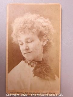 Cartes-de-Visite CDV Antique Cabinet Photo Card - Woman Looking Over Her Shoulder, Henry Barrett Boston MA