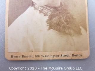 Cartes-de-Visite CDV Antique Cabinet Photo Card - Woman Looking Over Her Shoulder, Henry Barrett Boston MA