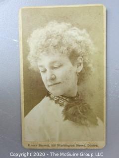 Cartes-de-Visite CDV Antique Cabinet Photo Card - Woman Looking Over Her Shoulder, Henry Barrett Boston MA