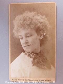 Cartes-de-Visite CDV Antique Cabinet Photo Card - Woman Looking Over Her Shoulder, Henry Barrett Boston MA