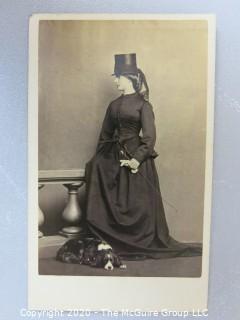 Cartes-de-Visite CDV Antique Cabinet Photo Card - Woman in Riding Outfit with Dog -
Photographer G Bashford, Jersey.