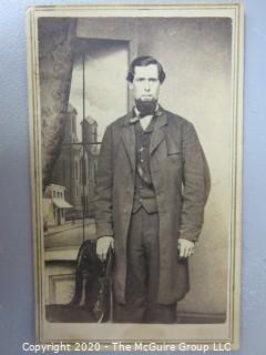 Cartes-de-Visite CDV Antique Cabinet Photo Card - Standing Man with Beard, Photographed by Theo. F. Chase, Providence RI, with Stamp. 