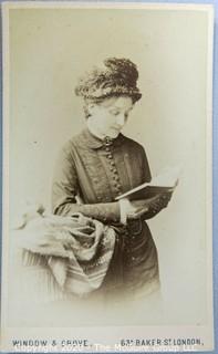 Cartes-de-Visite CDV Antique Cabinet Photo Card - Lady Reading Book, From Window & Grove, Photographer to the Royal Family, Baker St, London,  