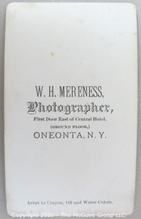 Cartes-de-Visite CDV Antique Cabinet Photo Card - Man with Bow Tie, WH Mereness Photographer, Oneonta NY.