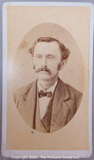 Cartes-de-Visite CDV Antique Cabinet Photo Card - Man with Bow Tie, WH Mereness Photographer, Oneonta NY.