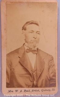 Cartes-de-Visite CDV Antique Cabinet Photo Card - Man with Bow Tie, Mrs. W A Reed, Artist, Quincy, Ill.