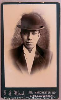 Cartes-de-Visite CDV Antique Cabinet Photo Card - Man in Bowler Hat, Photographed by E.S. Wood, Hollinwood