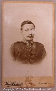 Cartes-de-Visite CDV Antique Cabinet Photo Card - Soldier in Uniform, Damaged, Karl Ouviller, Photographer, Landau, Pfalz. 