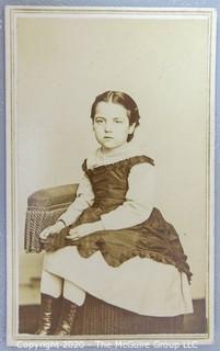 Cartes-de-Visite CDV Antique Cabinet Photo Card - Young Girl in Taffeta, Photographer WC North's Cleveland, OH.