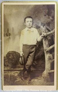 Cartes-de-Visite CDV Antique Cabinet Photo Card - Young Boy Next to Fence, Photographer HT Slaughenhaupt, Littletown, PA.