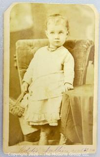 Cartes-de-Visite CDV Antique Cabinet Photo Card - Child with Basket Identified as Addie Jullien, aged 27 months, Photographer CM Bell, Washington, DC.