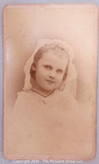 Cartes-de-Visite CDV Antique Cabinet Photo Card - Young Girl in White, Photographer JH Lamson, Portland Maine. 