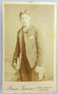 Cartes-de-Visite CDV Antique Cabinet Photo Card - Young Man with Books, Photographer Friese Greene.