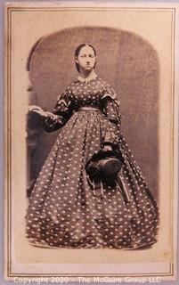 Cartes-de-Visite CDV Antique Cabinet Photo Card - Young Woman in Polka Dot Dress, Photographer Bates & Flickinger, Mechanicsburg, VA.