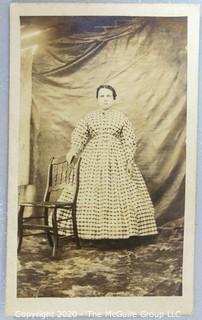 Cartes-de-Visite CDV Antique Cabinet Photo Card - Woman in White Dress with Black Design.