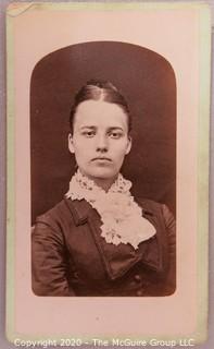 Cartes-de-Visite CDV Antique Cabinet Photo Card - Young Woman with Lace Collar, Photographer G.G. Shellabarga, Valley Falls, Kansas.