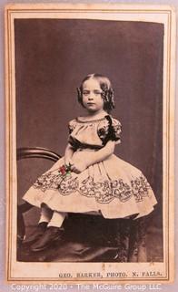 Cartes-de-Visite CDV Antique Cabinet Photo Card - Little Girl with Curls and Tinted Flower, Photographer George Barker Photo N. Falls.